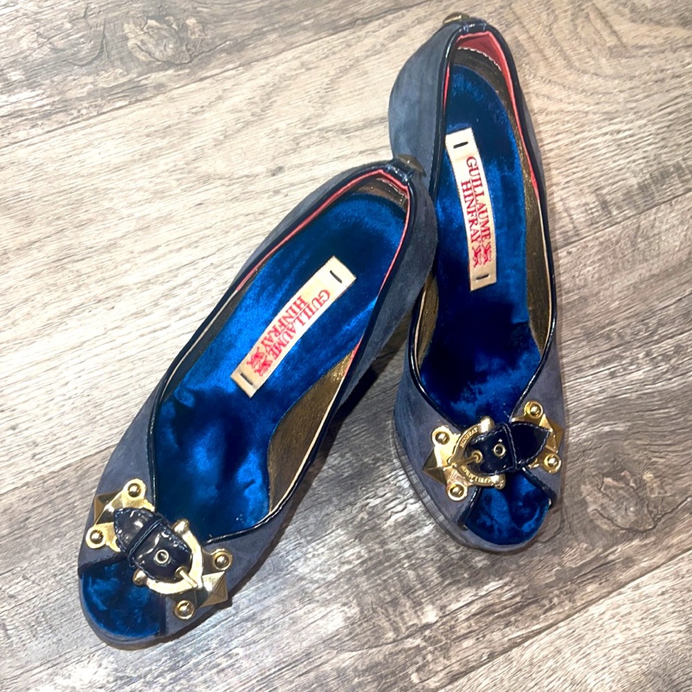 Guillaume Hinfray Blue Gold Suede Platform Shoes